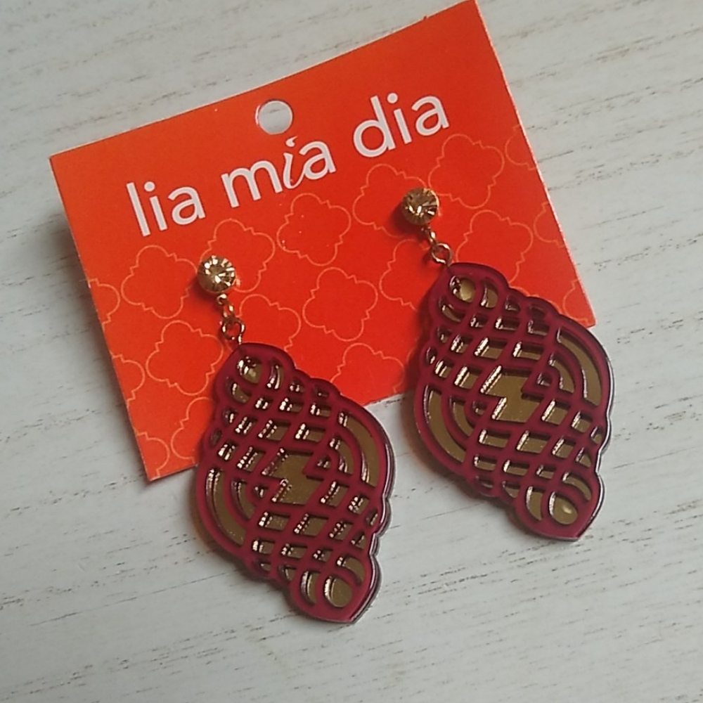 😻 3 For $15 Garnet & Gold Bling Stud Dangles - Picture 2 of 4